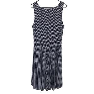 Haani Sleeveless A-Line Midi Dress Navy and White Zig Zag Stripe Size 1X